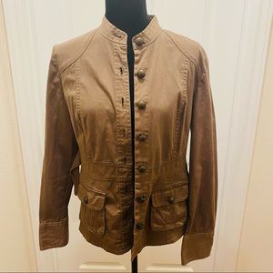Military Style Brown Jacket with Pockets & Bronze Buttons